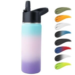 kerilyn stainless steel water bottle with straw & wide mouth lid, wide rotating handle, 18oz double wall vacuum insulated water bottle leak proof, bpa free, keep cold and hot, 18oz, purple gradient