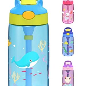 A+ Choice Kids Water Bottle with Straw & Handle - 16 oz BPA Free Kids Water Bottles, Spill Proof, Easy-Clean, Dishwasher Safe - Cute Whale Sky Blue