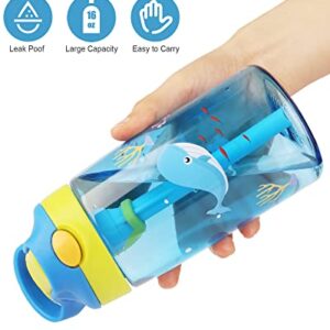 A+ Choice Kids Water Bottle with Straw & Handle - 16 oz BPA Free Kids Water Bottles, Spill Proof, Easy-Clean, Dishwasher Safe - Cute Whale Sky Blue