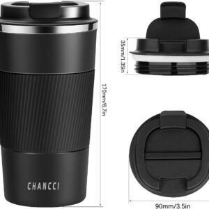 Travel Coffee Mug Spill Proof Leakproof 16 oz Insulated Coffee Mug with Screw Lid, Stainless Steel Vacuum Tumbler Reusable Thermal Coffee Cup to go for Hot and Cold Drinks -510ml,Black