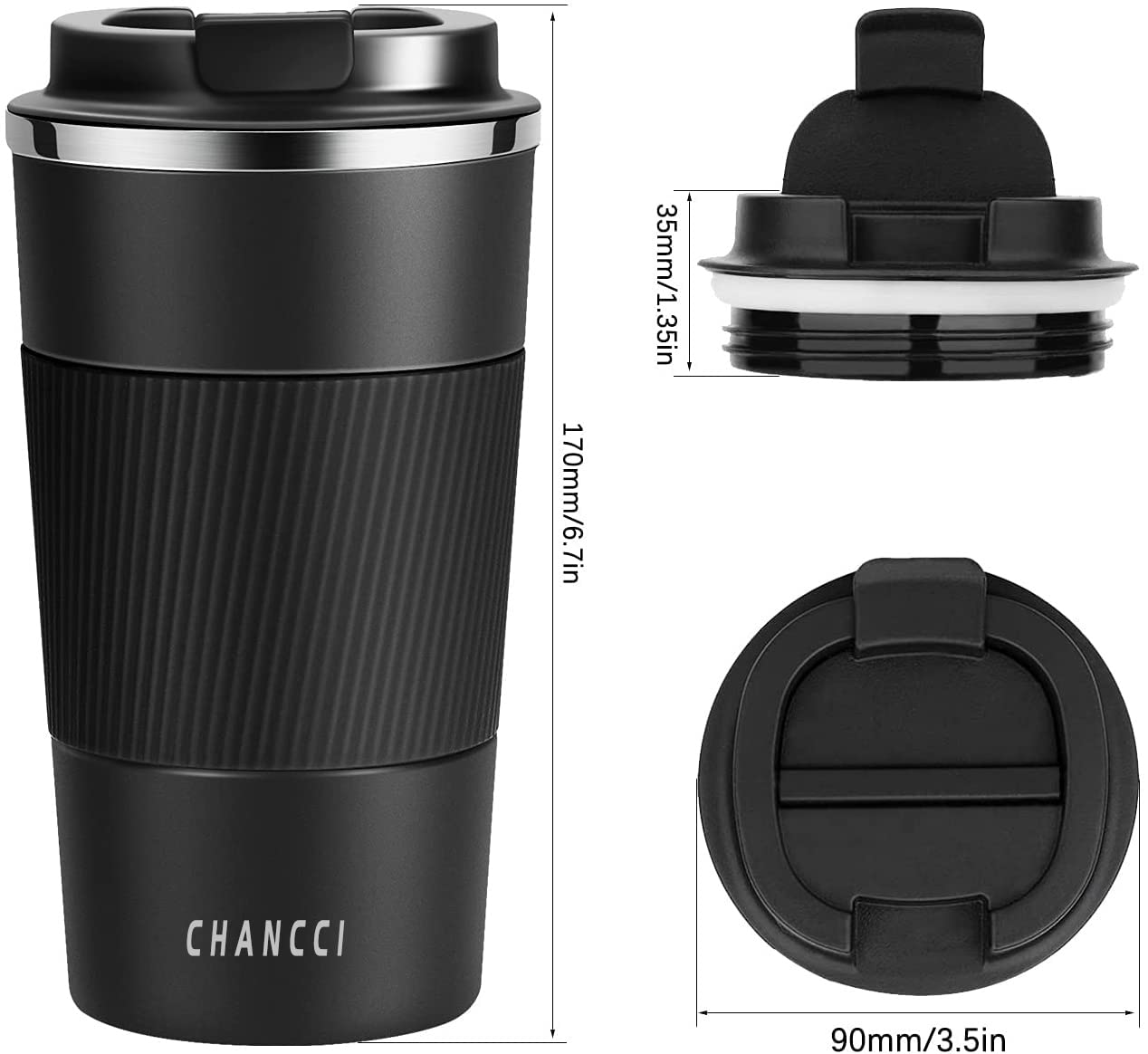 Travel Coffee Mug Spill Proof Leakproof 16 oz Insulated Coffee Mug with Screw Lid, Stainless Steel Vacuum Tumbler Reusable Thermal Coffee Cup to go for Hot and Cold Drinks -510ml,Black