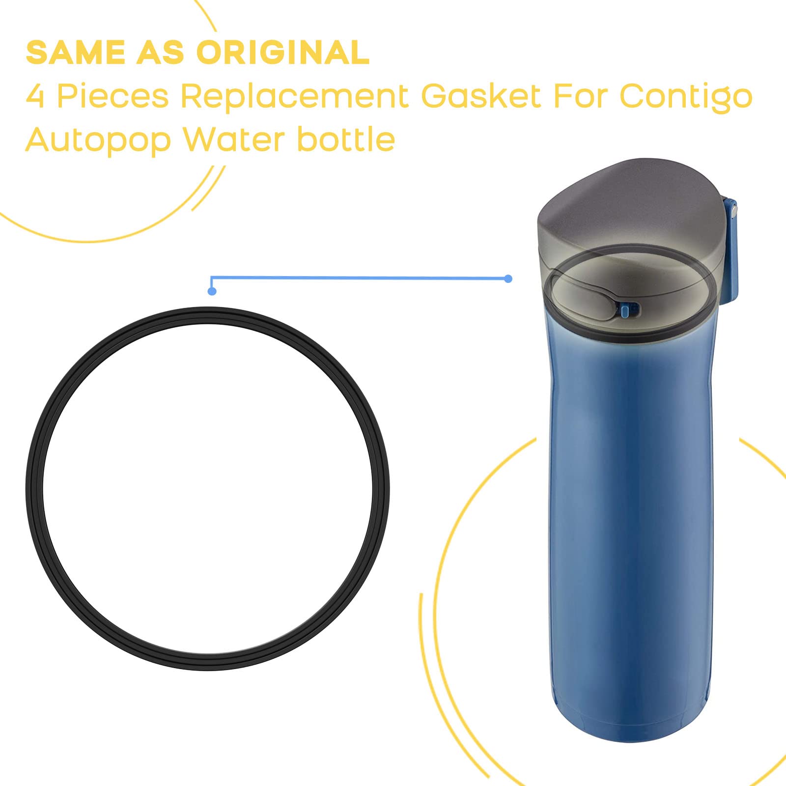 4 Pack Gaskets Compatible with Contigo AUTOSPOUT AUTOPOP 20oz 24oz 32oz Water Bottle, Replacement Rubber Seal Part for Contigo AUTOSPOUT AUTOPOP Lid, Replacement Silicone O Ring