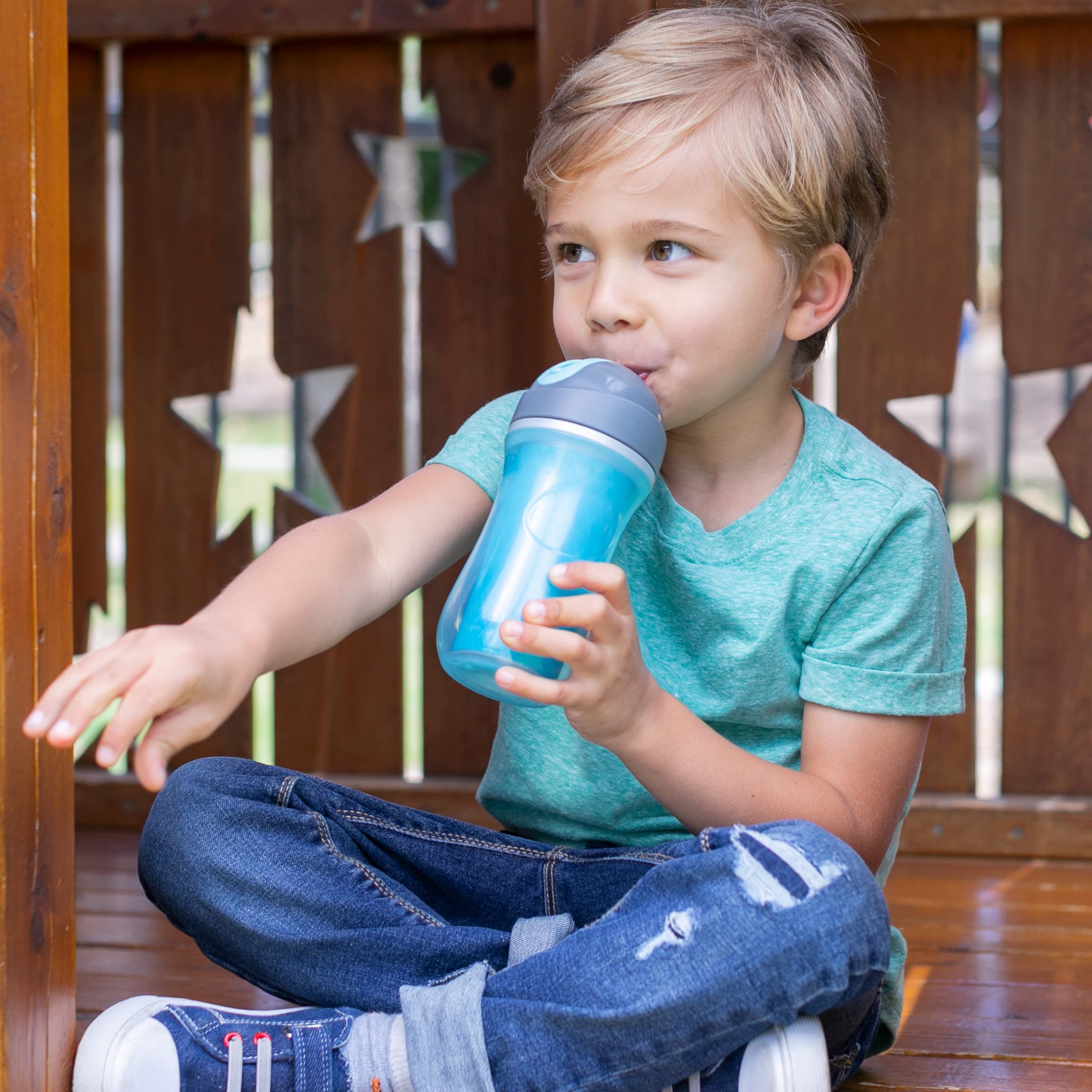 Chicco Insulated Sippy Cup with Straw, Spill-Free Lid, Dishwasher Safe - Blue/Teal, 9 oz/ 260 ml, 2 Count (Pack of 1)