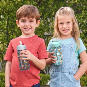 Bentgo® Kids Water Bottle - New & Improved 2023 Leak-Proof, BPA-Free 15 oz. Cup for Toddlers & Children - Flip-Up Safe-Sip Straw for School, Sports, Daycare, Camp & More (Trucks)