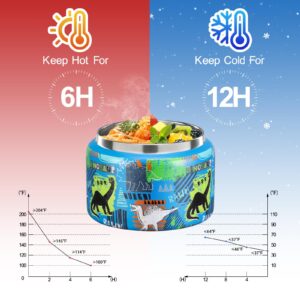 MAISON HUIS 8oz Soup Thermo Wide Mouth Vacuum Insulated Thermo Food Jar, Leak Proof Stainless Steel Food Thermo for Hot&Cold Food Kids Food Lunch Soup Container for School Travel (F-Blue-Dinosaur)