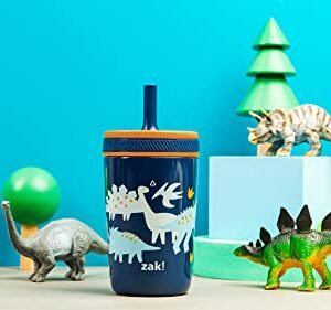 Zak Designs Kelso Toddler Cups For Travel or At Home, 12oz Vacuum Insulated Stainless Steel Sippy Cup With Leak-Proof Design is Perfect For Kids (Zaksaurus)