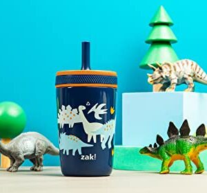 Zak Designs Kelso Toddler Cups For Travel or At Home, 12oz Vacuum Insulated Stainless Steel Sippy Cup With Leak-Proof Design is Perfect For Kids (Zaksaurus)