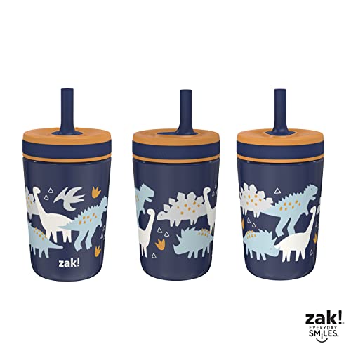 Zak Designs Kelso Toddler Cups For Travel or At Home, 12oz Vacuum Insulated Stainless Steel Sippy Cup With Leak-Proof Design is Perfect For Kids (Zaksaurus)