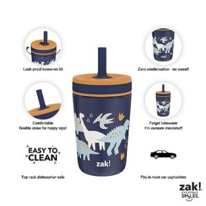 Zak Designs Kelso Toddler Cups For Travel or At Home, 12oz Vacuum Insulated Stainless Steel Sippy Cup With Leak-Proof Design is Perfect For Kids (Zaksaurus)