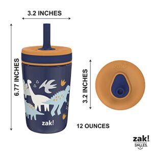 Zak Designs Kelso Toddler Cups For Travel or At Home, 12oz Vacuum Insulated Stainless Steel Sippy Cup With Leak-Proof Design is Perfect For Kids (Zaksaurus)