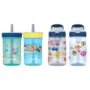 contigo paw patrol kids plastic water bottles with spill-proof lids (14oz, 2-pack)