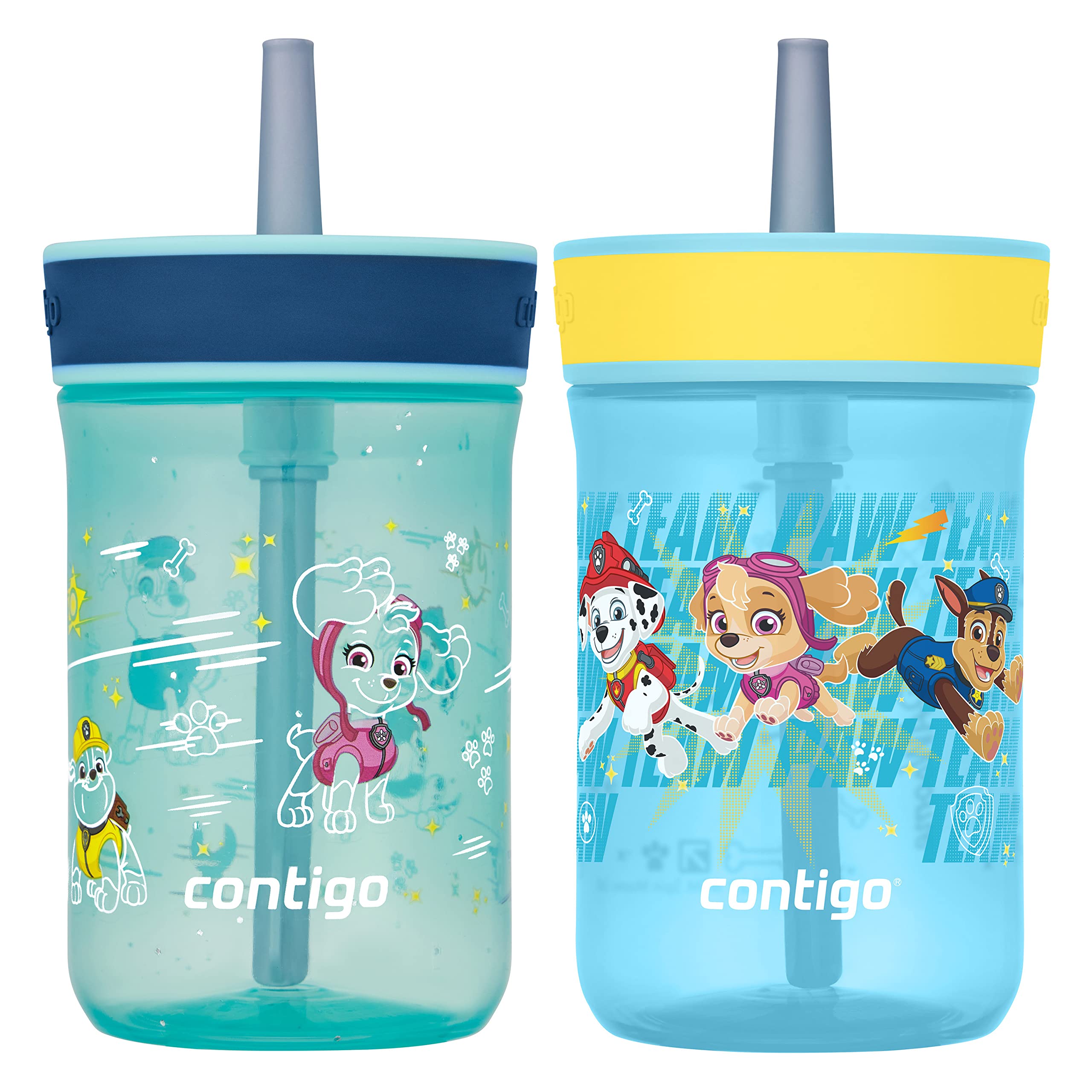 Contigo Paw Patrol Kids Plastic Water Bottles with Spill-Proof Lids (14oz, 2-Pack)