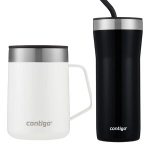 Contigo Insulated Tumblers Travel Mug Set - Streeterville 14 oz. Stainless Steel Tumbler with Handle in Salt White and SNAPSEAL 16 oz. Insulated Stainless Steel Travel Mug in Licorice