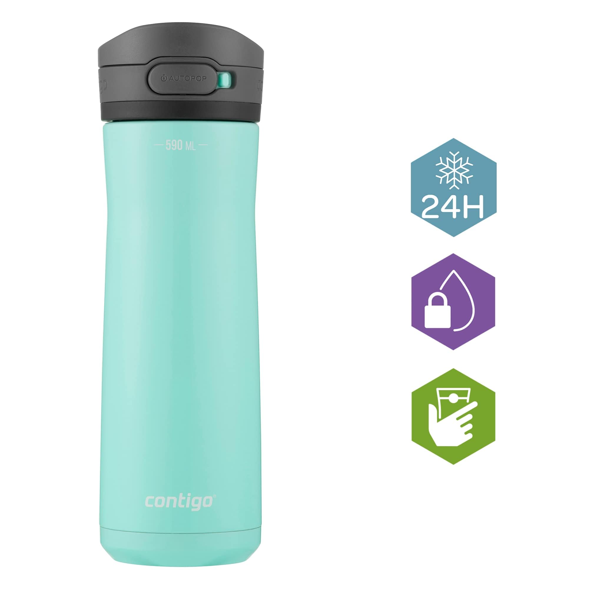 Contigo Jackson Chill drinks bottle, large BPA-free stainless steel water bottle, 100% leakproof, keeps drinks cool for up to 24 hours; insulated bottle for sports, cycling, jogging, hiking, 590 ml