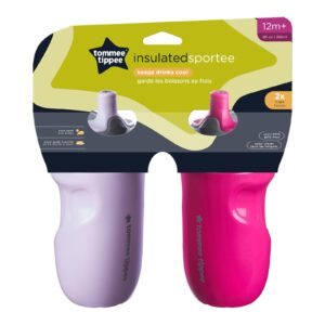 Tommee Tippee Insulated Sportee Bottle, 9oz, 12+ Months, Trainer Sippy Cup for Toddlers, Spill-Proof, Easy to Hold Handle, Lilac & Plum, Pack of 2