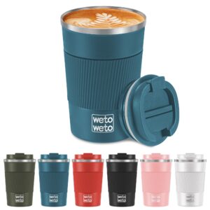 wetoweto 12oz stainless steel coffee tumbler, travel coffee mug, insulated coffee mug with lid, spill proof coffee cup, portable thermal mug, reusable coffee cup for hot and cold (blue)