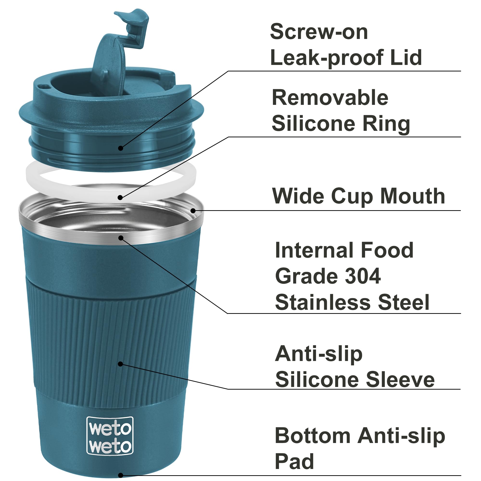 WETOWETO 12oz Stainless Steel Coffee Tumbler, Travel Coffee Mug, Insulated Coffee Mug with Lid, Spill Proof Coffee Cup, Portable Thermal Mug, Reusable Coffee Cup for Hot and Cold (Blue)