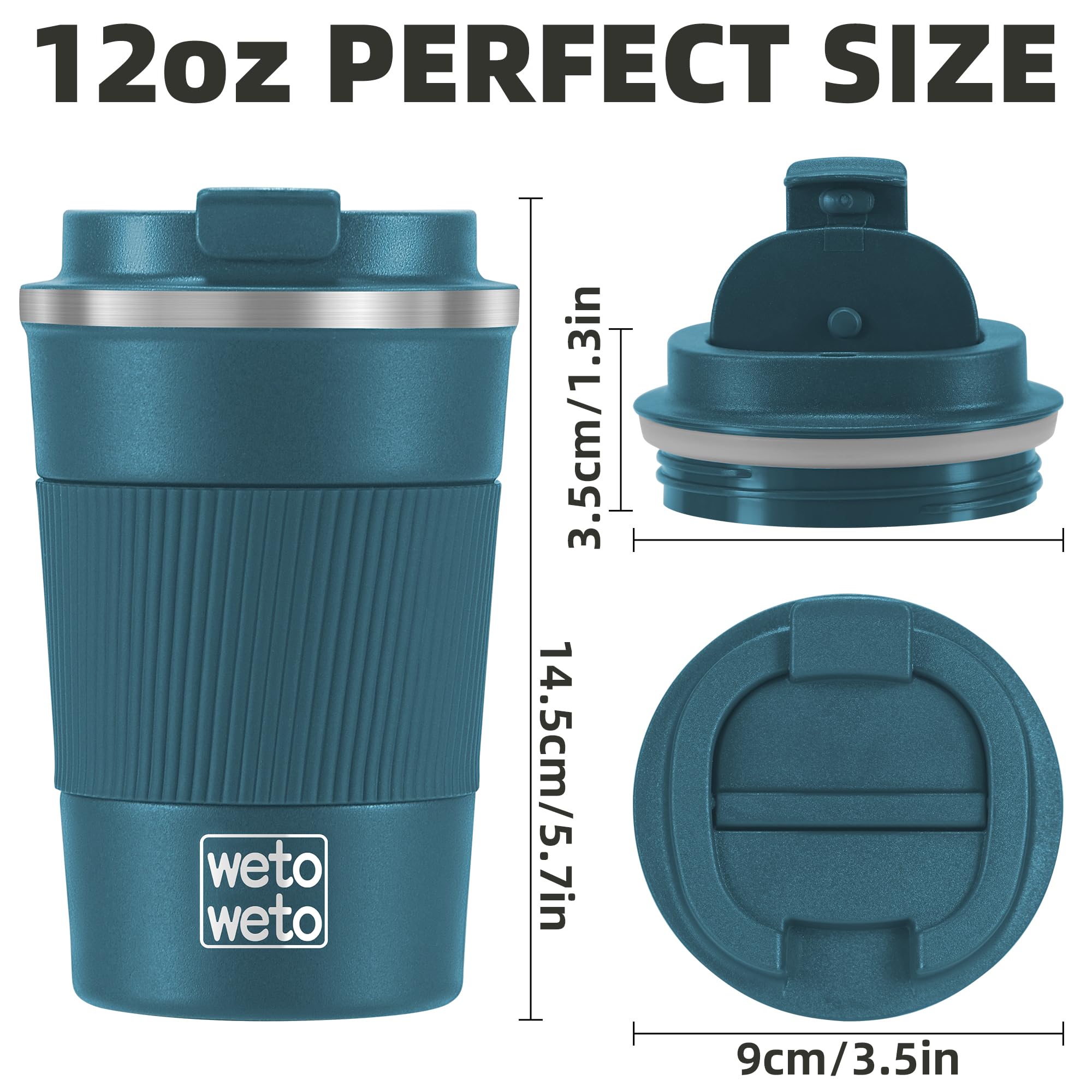 WETOWETO 12oz Stainless Steel Coffee Tumbler, Travel Coffee Mug, Insulated Coffee Mug with Lid, Spill Proof Coffee Cup, Portable Thermal Mug, Reusable Coffee Cup for Hot and Cold (Blue)