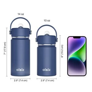 Oisiz Kids Water Bottle with Straw Lid 14oz, Vacuum Insulated 316 Stainless Steel Water Bottles for Kids for School, Leakproof Toddler Water Bottle, BPA Free and Keep Cold for 24 Hours, Navy Blue