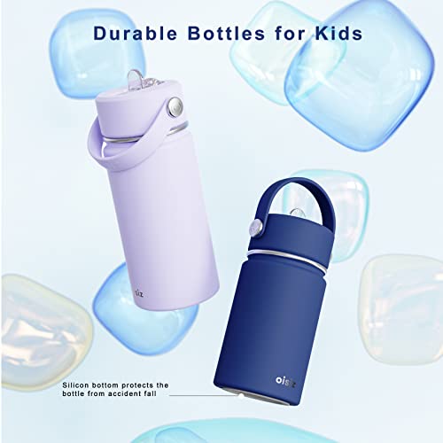 Oisiz Kids Water Bottle with Straw Lid 14oz, Vacuum Insulated 316 Stainless Steel Water Bottles for Kids for School, Leakproof Toddler Water Bottle, BPA Free and Keep Cold for 24 Hours, Navy Blue