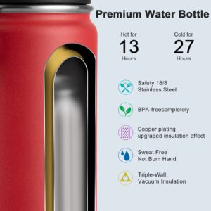 koodee Water Bottle 22 oz Stainless Steel Vacuum Insulated Wide Mouth Water Bottle with Straw Lid, Reusable Metal Sports Water Flask BPA Free(Canyon Red)