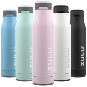 ZULU Ace 24oz Vacuum Insulated Stainless Steel Water Bottle with Chug Spout, Leak-Proof Locking Lid and Removable Base, Metal Reusable Bottle for Sports Gym Travel, Pink Cashmere