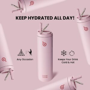 BOTTLE BOTTLE Insulated Water Bottle 24oz with Straw Lid and Handle for Sports Travel Gym Stainless Steel Water Bottles Double-Wall Vacuum Metal Thermos Bottles Leak Proof BPA-Free (Light Pink)