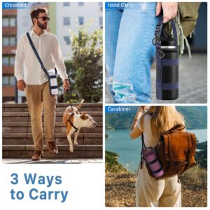 Water Bottle Holder with Strap, Water Bottle Carrier with Adjustable Shoulder Strap & Carabiner for 12/25/32/40/64 oz Universal/Hydro Flask Water Bottles for Walking Hiking Gym (Bottle Excluded)