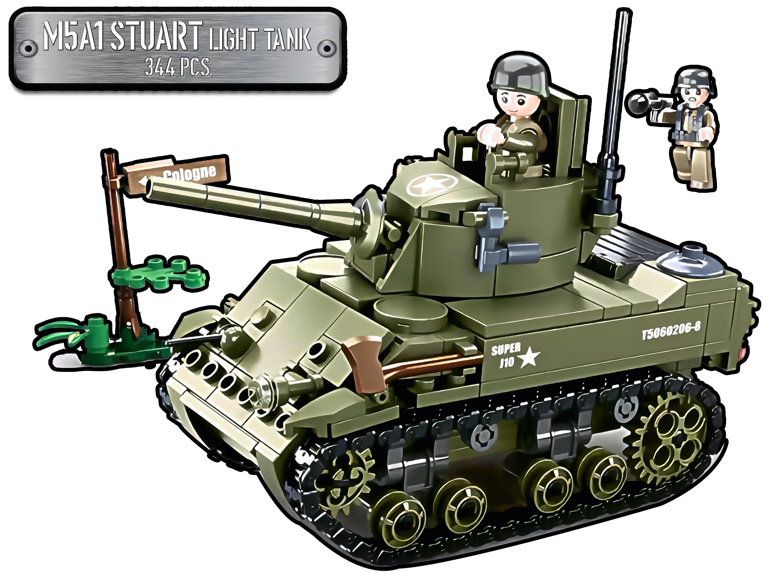 M5A1 Stuart Light Tank US Army 280pc Building Block Kit by Battleship ...