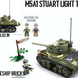 M5A1 Stuart Light Tank US Army 280pc Building Block Kit by Battleship ...