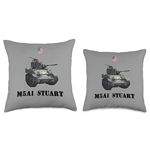 USA WW2 Tanks and Military Equipment Apparel M5A1 Stuart, USA Light Tank WW2 Military Machinery Throw Pillow, 16x16, Multicolor