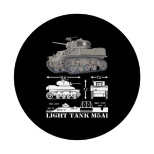 M5A1 Light Tank American WW2 Tanks Infographic Diagram PopSockets Swappable PopGrip