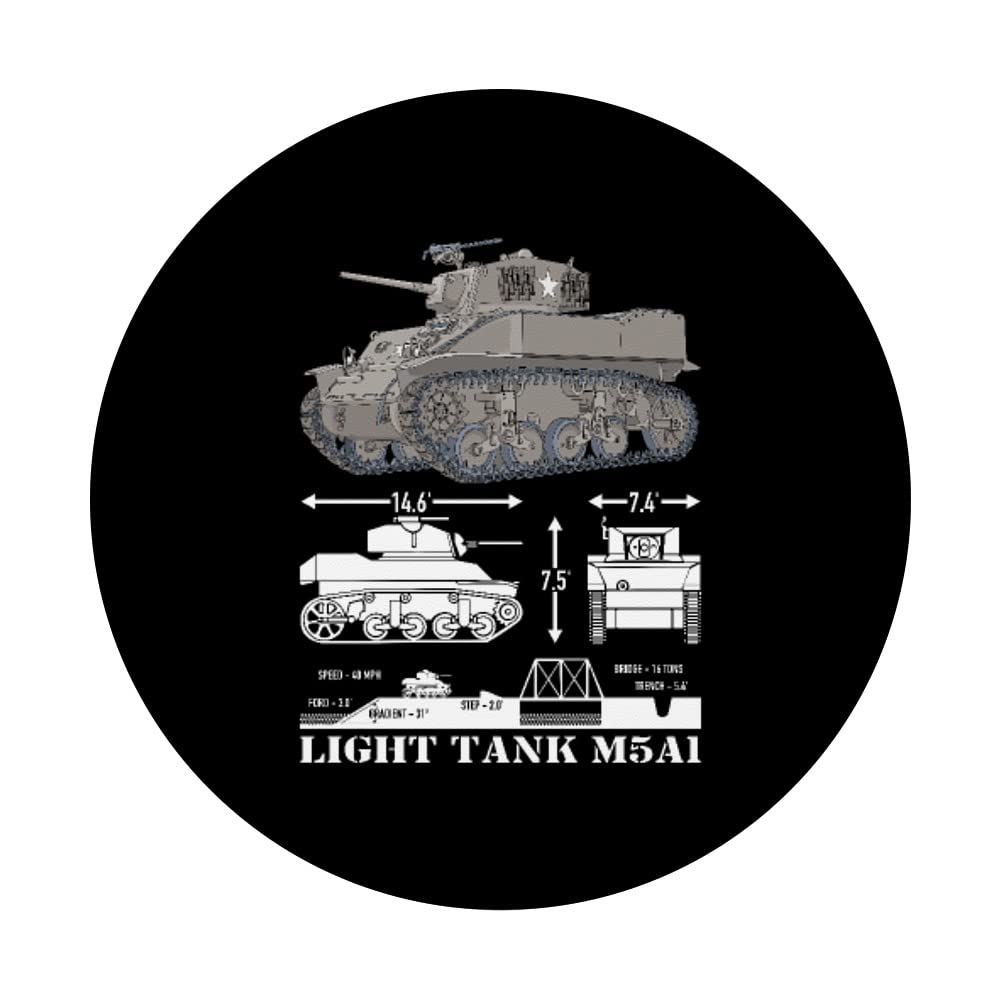 M5A1 Light Tank American WW2 Tanks Infographic Diagram PopSockets Swappable PopGrip