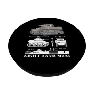 M5A1 Light Tank American WW2 Tanks Infographic Diagram PopSockets Swappable PopGrip