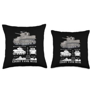 WWII Vehicles by Maljay M5A1 Light American WW2 Tanks Infographic Diagram Throw Pillow, 16x16, Multicolor