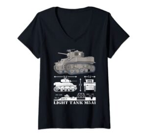 womens m5a1 light tank american ww2 tanks infographic diagram v-neck t-shirt