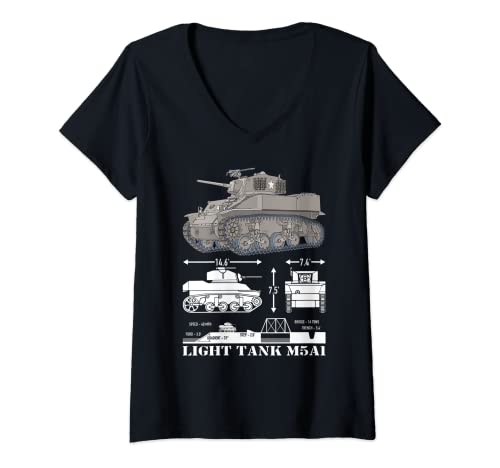 Womens M5A1 Light Tank American WW2 Tanks Infographic Diagram V-Neck T-Shirt