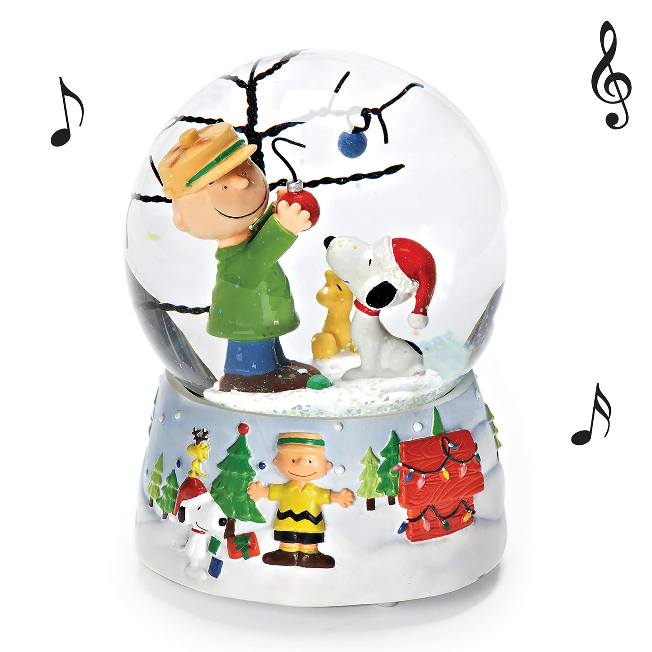 Peanuts Snoopy and Charlie Brown 100mm O Christmas Tree Musical Water Globe