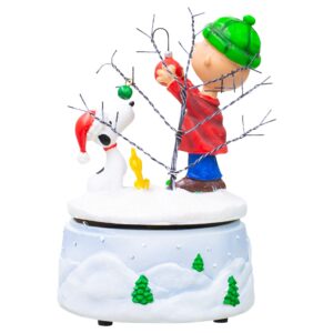 Charlie Brown and Snoopy Snowy White Glitter 7 x 5 Resin Holiday Musical Figurine