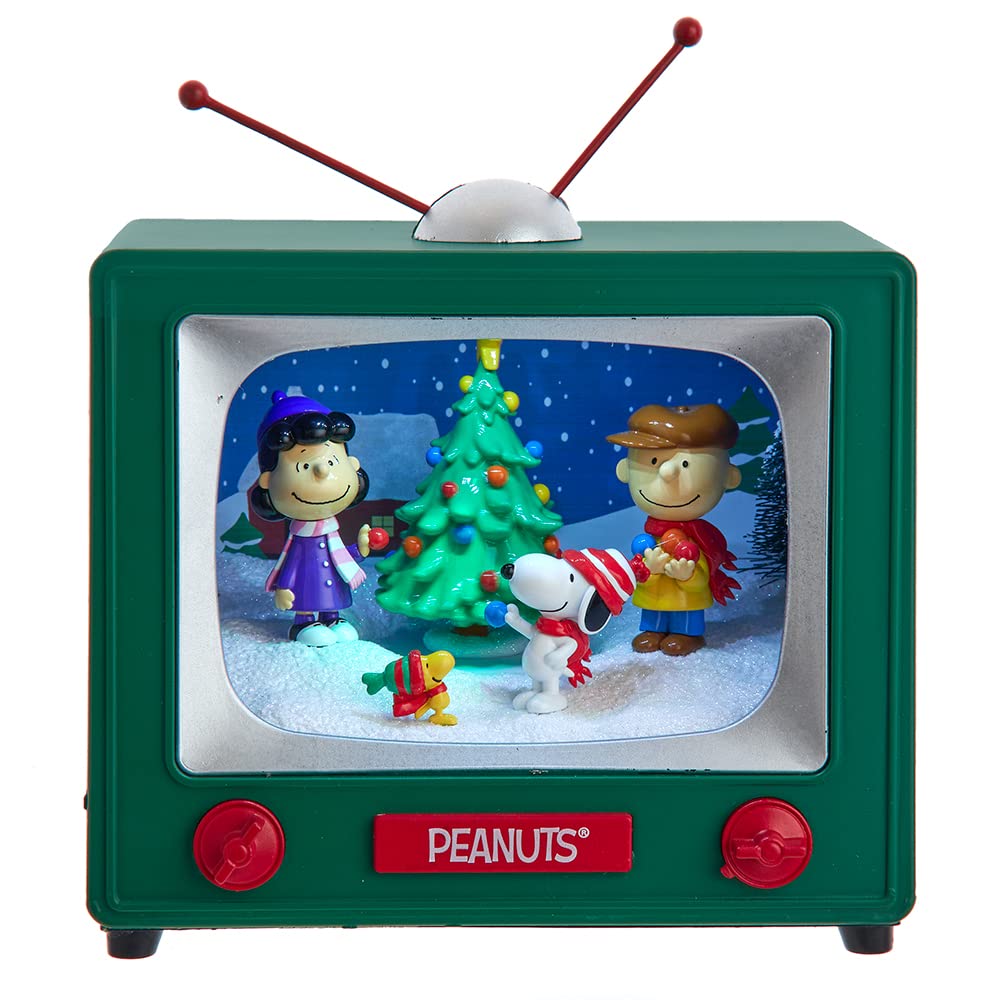 Peanuts Kurt Adler 6-Inch Battery Operated Outdoor Scene Musical TV Table Piece, Multicolor