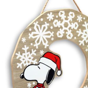 Open Road Brands Peanuts Snoopy Snowflake Wreath Hanging Wood Wall Decor - Nostalgic Peanuts Christmas Sign for Holiday Home Decorating