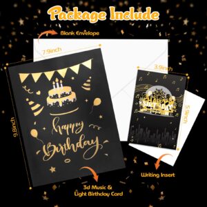 BYKOOO Birthday Card | Musical Pop Up Birthday Cards w Light | LED Light & Play Happy Birthday Music Pop Up Card | Greeting Cards Gifts Birthday Gift for Him or Her | Black Gold (Music & Lighting)