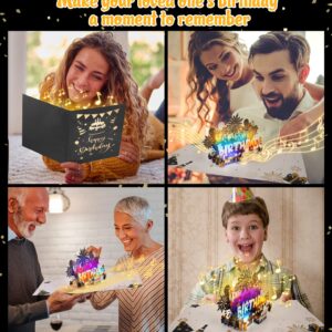 BYKOOO Birthday Card | Musical Pop Up Birthday Cards w Light | LED Light & Play Happy Birthday Music Pop Up Card | Greeting Cards Gifts Birthday Gift for Him or Her | Black Gold (Music & Lighting)