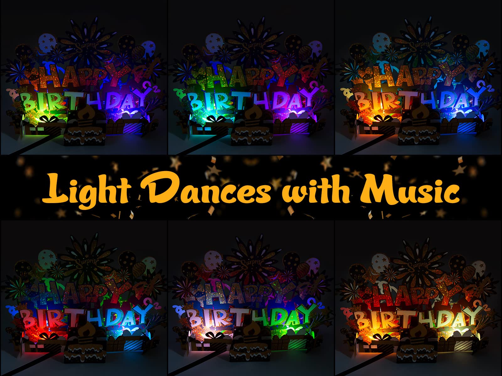 BYKOOO Birthday Card | Musical Pop Up Birthday Cards w Light | LED Light & Play Happy Birthday Music Pop Up Card | Greeting Cards Gifts Birthday Gift for Him or Her | Black Gold (Music & Lighting)