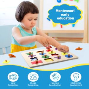 Diaodey Montessori Wooden Shape Peg Puzzle Toys for Toddlers, Shape and Color Sorting Matching Board, Kids Sensory Preschool Learing Birthday Toy Gift for Baby Infant 1 2 3 4 5 Year Old