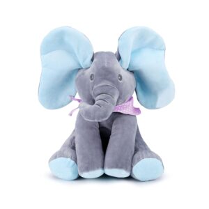 kwzg19 animated elephant toys, plush singing elephant with ears moving electric plush toy, adorable elephant stuffed animal toy for baby's gift, 12'' (blue)