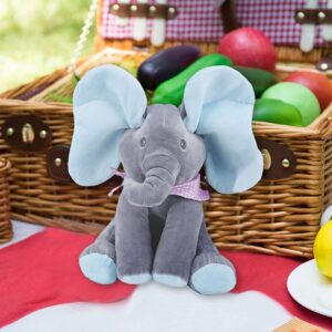 KWZG19 Animated Elephant Toys, Plush Singing Elephant with Ears Moving Electric Plush Toy, Adorable Elephant Stuffed Animal Toy for Baby's Gift, 12'' (Blue)