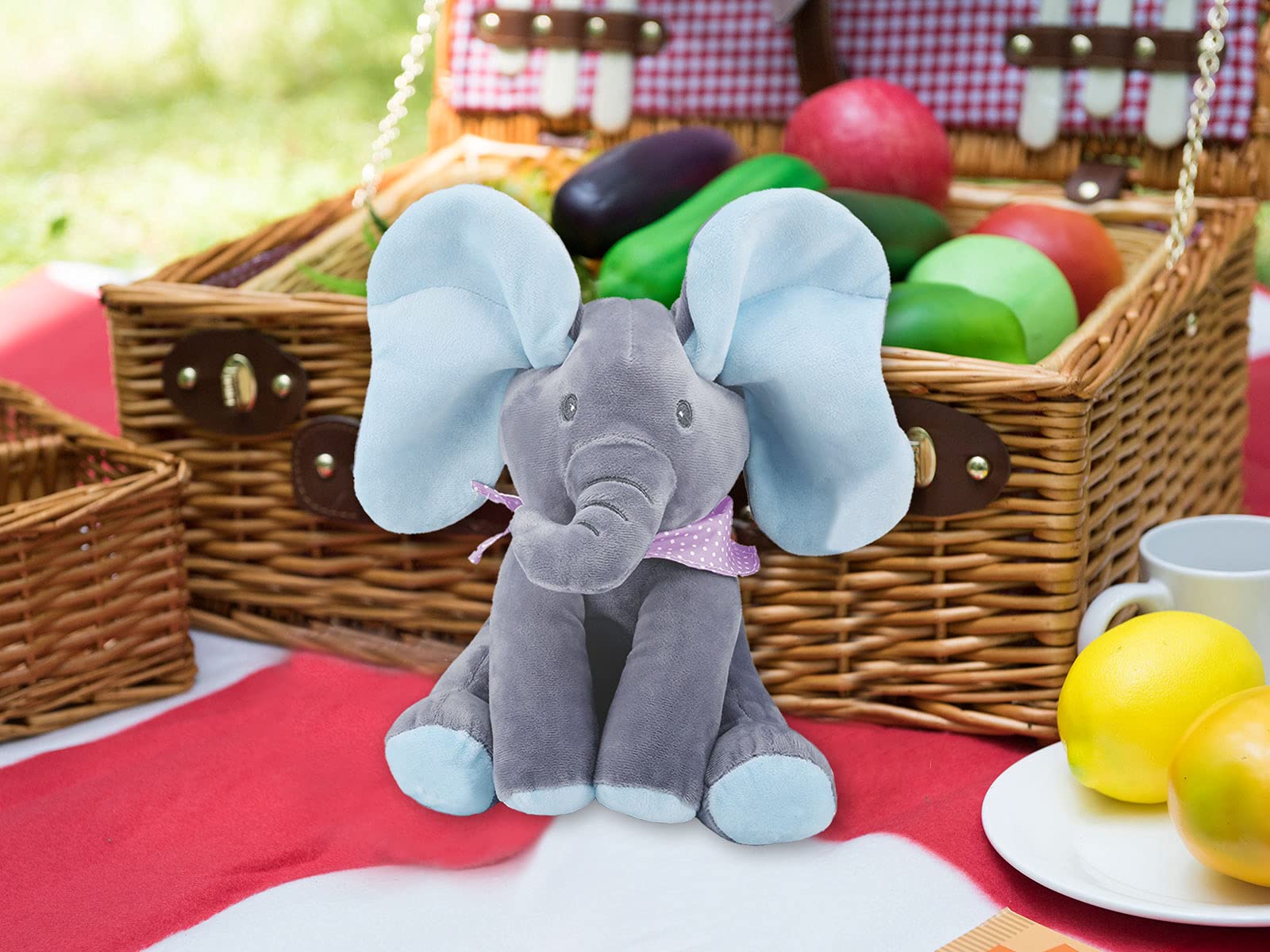 KWZG19 Animated Elephant Toys, Plush Singing Elephant with Ears Moving Electric Plush Toy, Adorable Elephant Stuffed Animal Toy for Baby's Gift, 12'' (Blue)