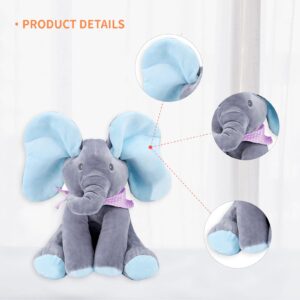 KWZG19 Animated Elephant Toys, Plush Singing Elephant with Ears Moving Electric Plush Toy, Adorable Elephant Stuffed Animal Toy for Baby's Gift, 12'' (Blue)