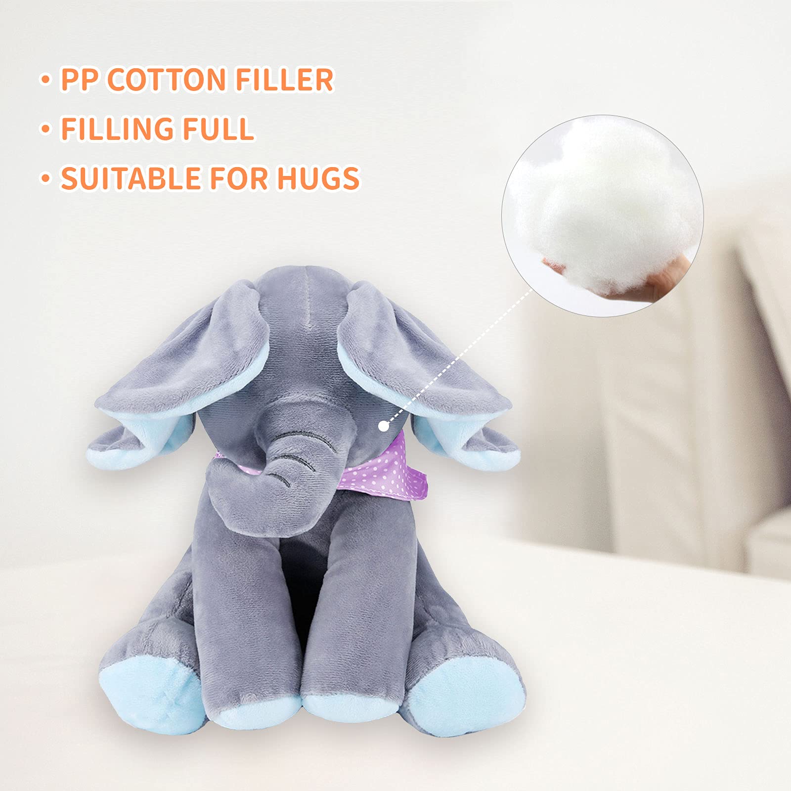 KWZG19 Animated Elephant Toys, Plush Singing Elephant with Ears Moving Electric Plush Toy, Adorable Elephant Stuffed Animal Toy for Baby's Gift, 12'' (Blue)